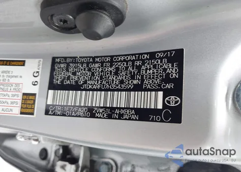 2017 Toyota Prius Four/Four Touring/One/Three/Three Touring/Two/Two Eco из США, поврежденный, VIN JTDKARFU7H3543599